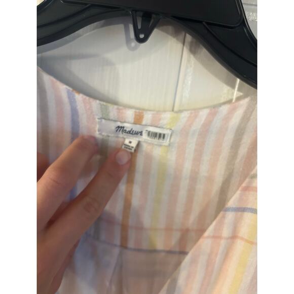 Madewell Linen Blend Clara Midi Dress Plaid Size Medium Muted Blush Pockets - Picture 7 of 8